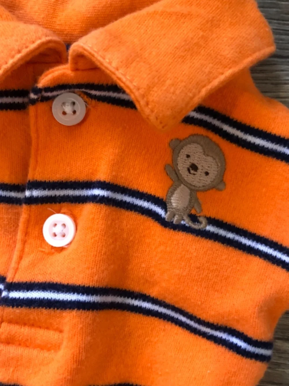 Baby Boys Outfit ORANGE POLO SHIRT Monkey NAVY BLUE KNIT PANTS Size Preemie